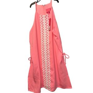 NWT Lilly Pulitzer Coral Halter Romper Embroidery Lace Trim Front Plus Size 16